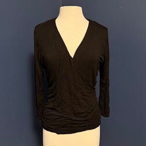 White House Black Market Black Wrap-Style V-Neck Blouse